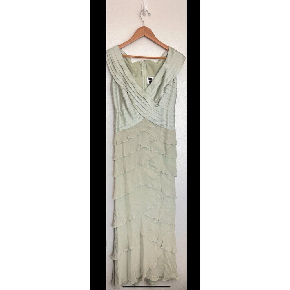 VTG Tadashi Neiman Marcus Gown Pleated Satin Bodice Tiered Chiffon Maxi Dress XS